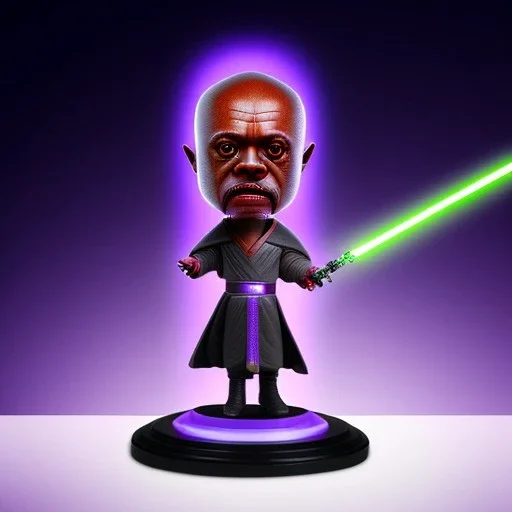 Bald Plastic Windu mace purpleGlow jedi bobblehead with boots,