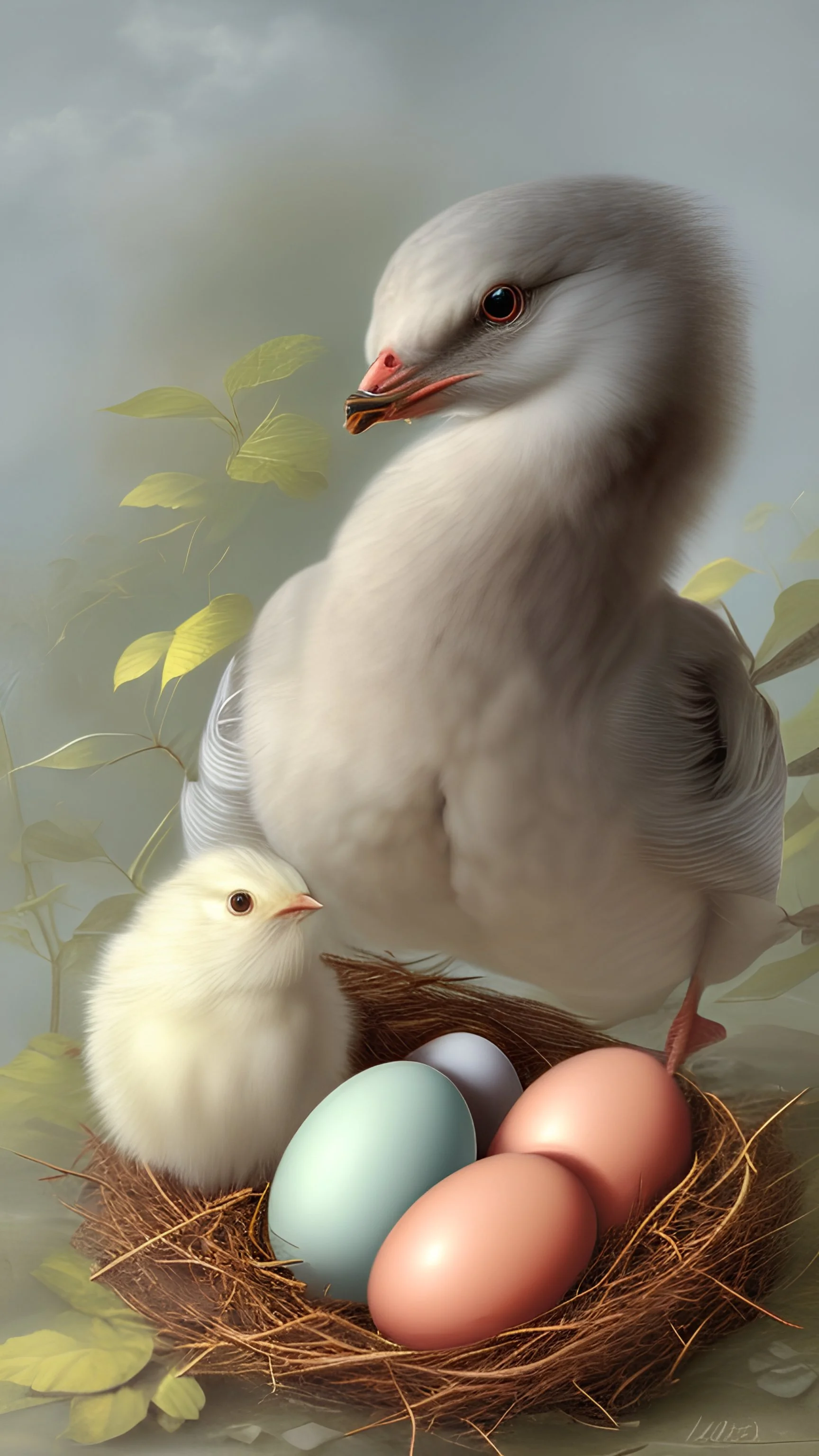 three eggs hatch in the nest of the bird and its mother