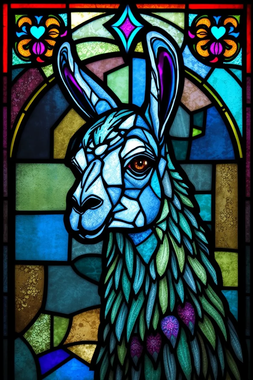 vitrail d'un lama cyberpunk