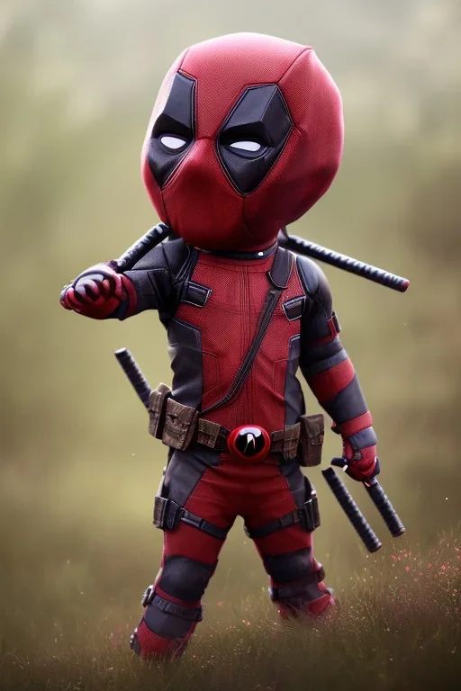 Deadpool toddler, full body, bokeh, hyper realistic