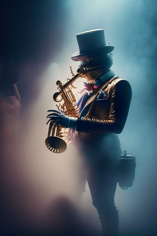 freddy kreuger as a concert tubaist, trending art, 8k, depth of field, volumetric fog