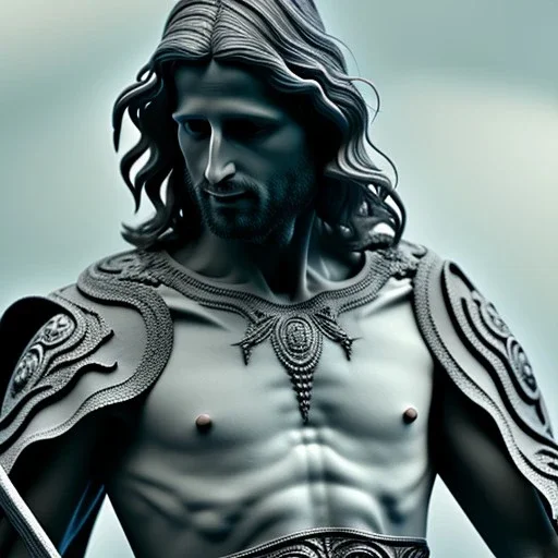 White Sculpture aragorn, full body, greek sculpture style, full body, fresco background, hyper realistic, 8k,