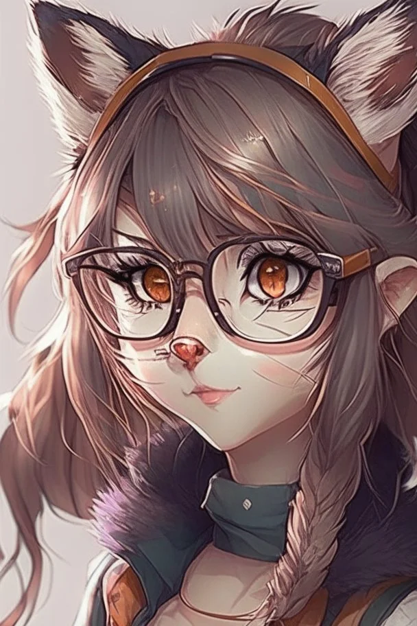 anime racoon girl with glasses