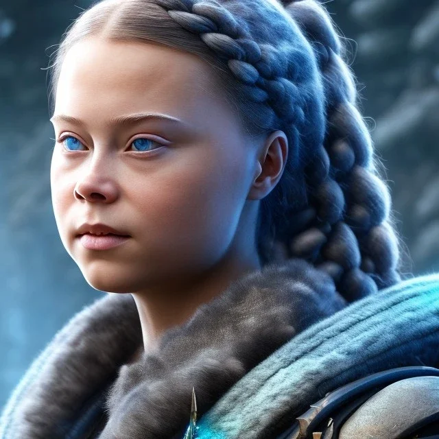  Greta Thunberg portriate of beautiful blue na'vi warrior,volumetric lighting, particals, intricate detail,realistc, close up