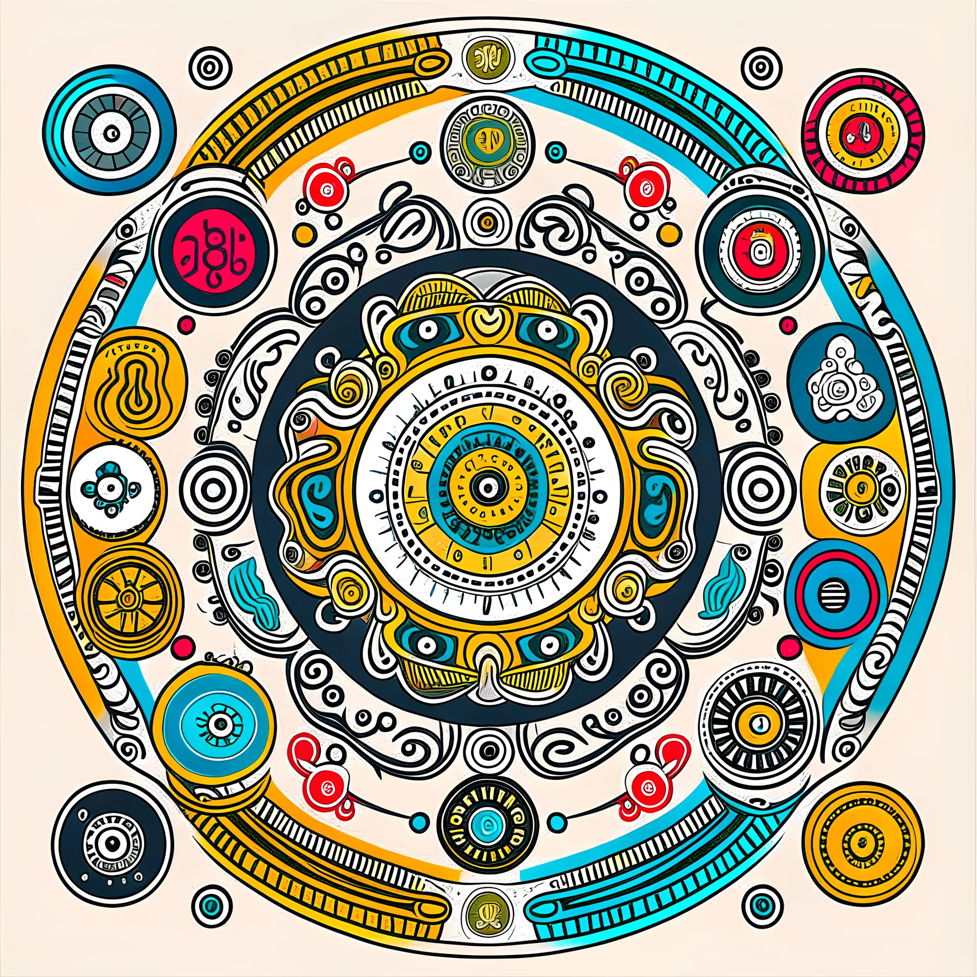 generate a circular design with an image that represents ancient devotional practices in India.