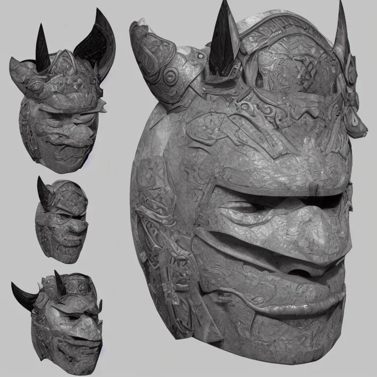 ciborg portraitjapanese style warrior mask 3D blender colorfull