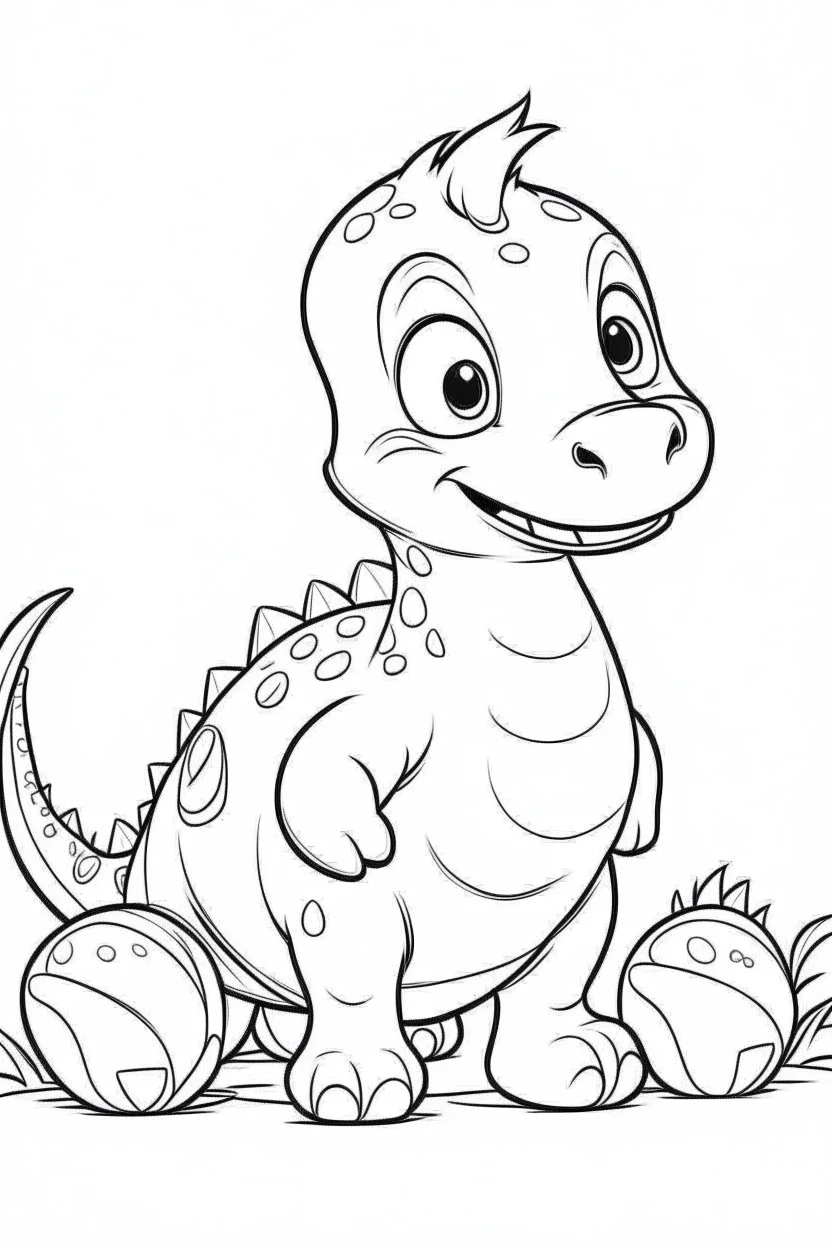 artistic outline for a cute dinosaur page, white background, full body, only use outline, line art, white background, no shadows, clear and good