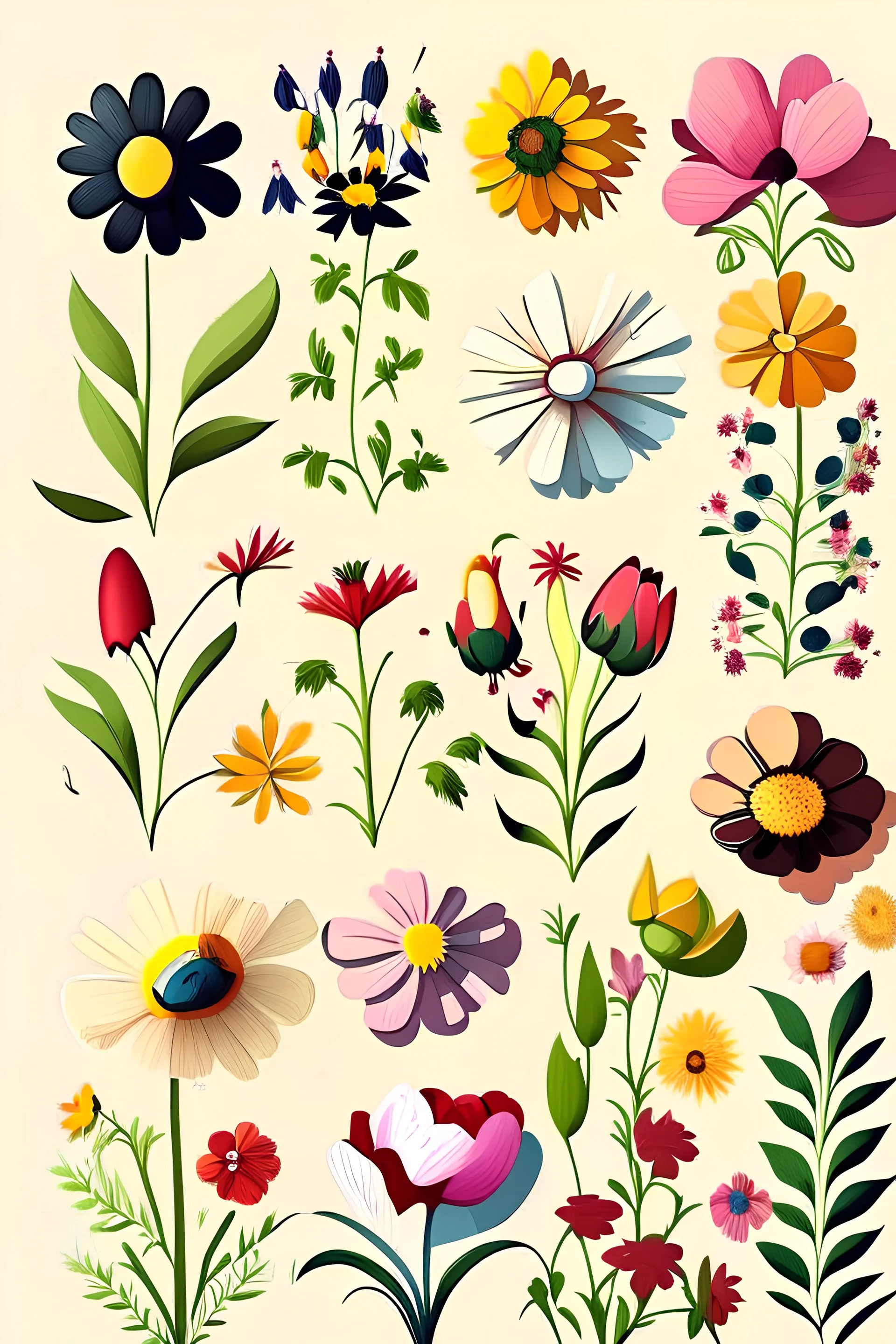 All types of flowers illustration ,white background ,cartoon style