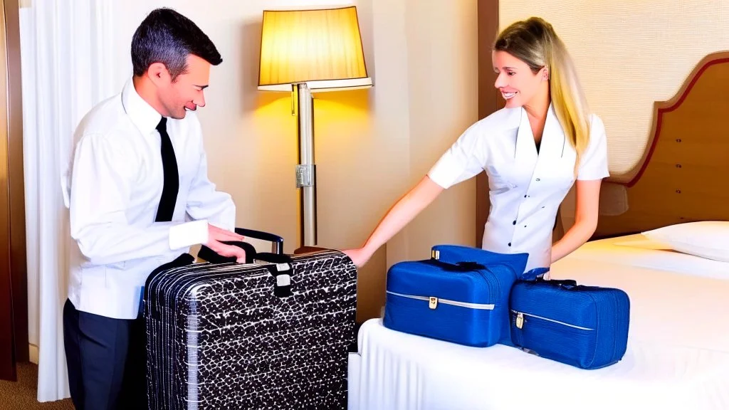 hotel employee rummaging through customer's suitcase