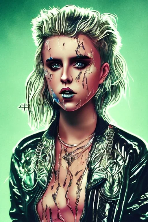 Danish singer MØ face, punk, darkneon tones,