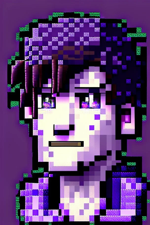 a portrait of a purple Minecraft guy, 2d, large pixel style