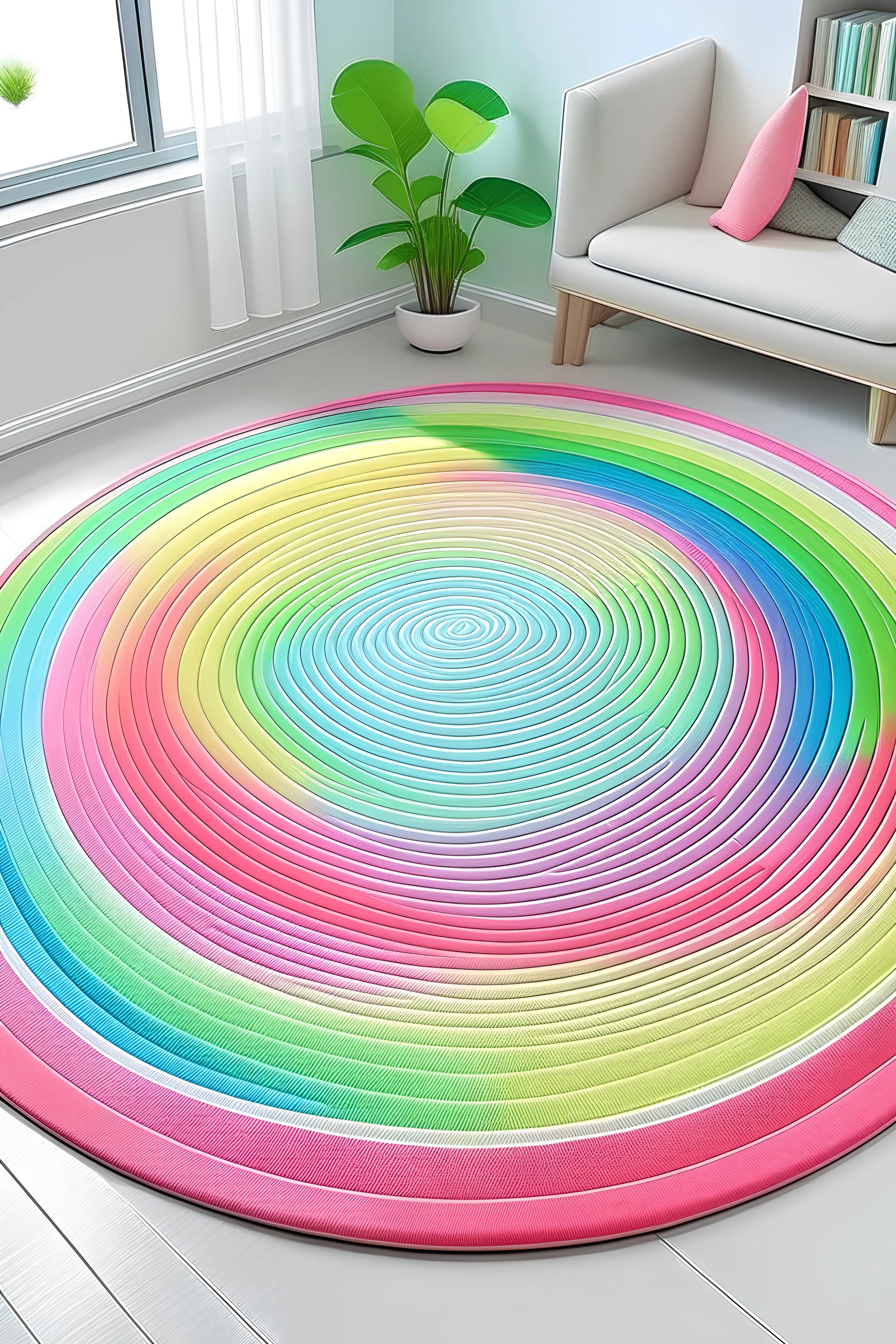 Big round carpet with a 3D pastel Rainbow