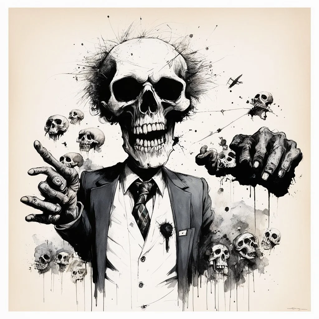 "give me five" pointing to the camera [high res photo by Ralph Steadman] Brain, zombie, skull and the likes...