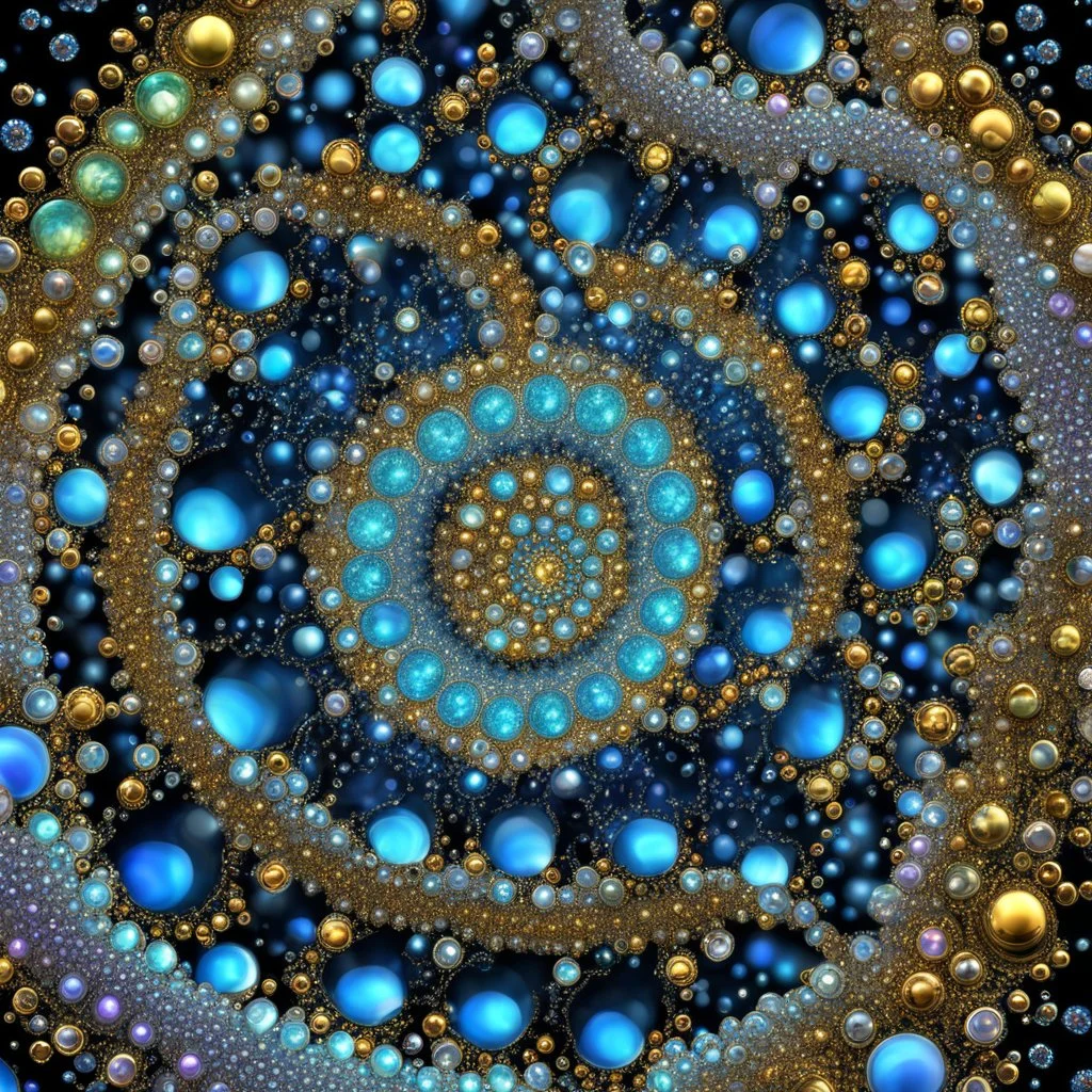 This spiral fractal image consists of thousands of translucent beads, bubbles, baubles, or gems. When viewing this image I can't help but feel uplifted in spirit. © Vic Eberly Created using Ultra Fractal