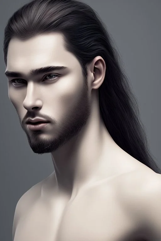 4K Ultra-HD -- a man, long black hair, extreme slanted eyebrows, green eyes, thick lips, square jaw, dent in chin, goatee, full body image --4k Ultra-HD--Hyper realistic--Cinema lighting