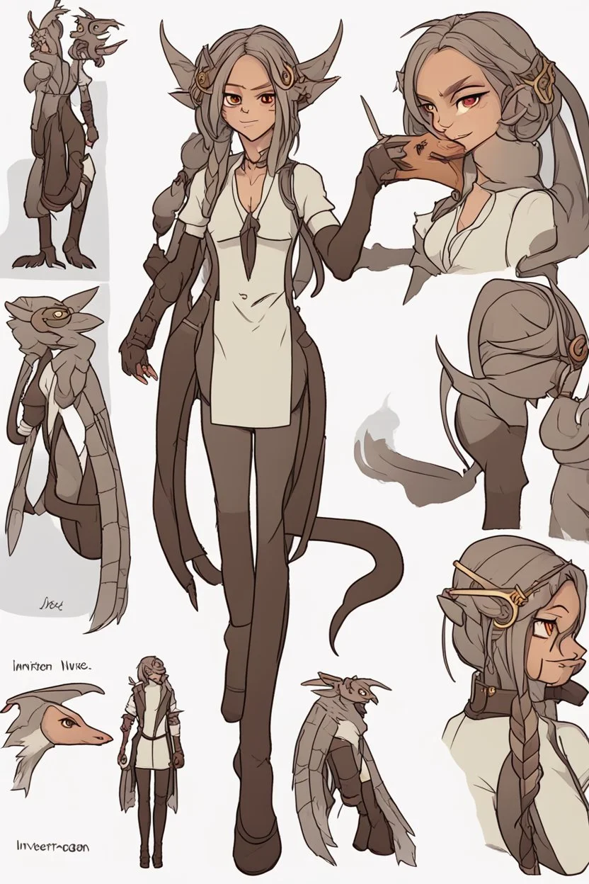 a female dragon inventor OC reference sheet