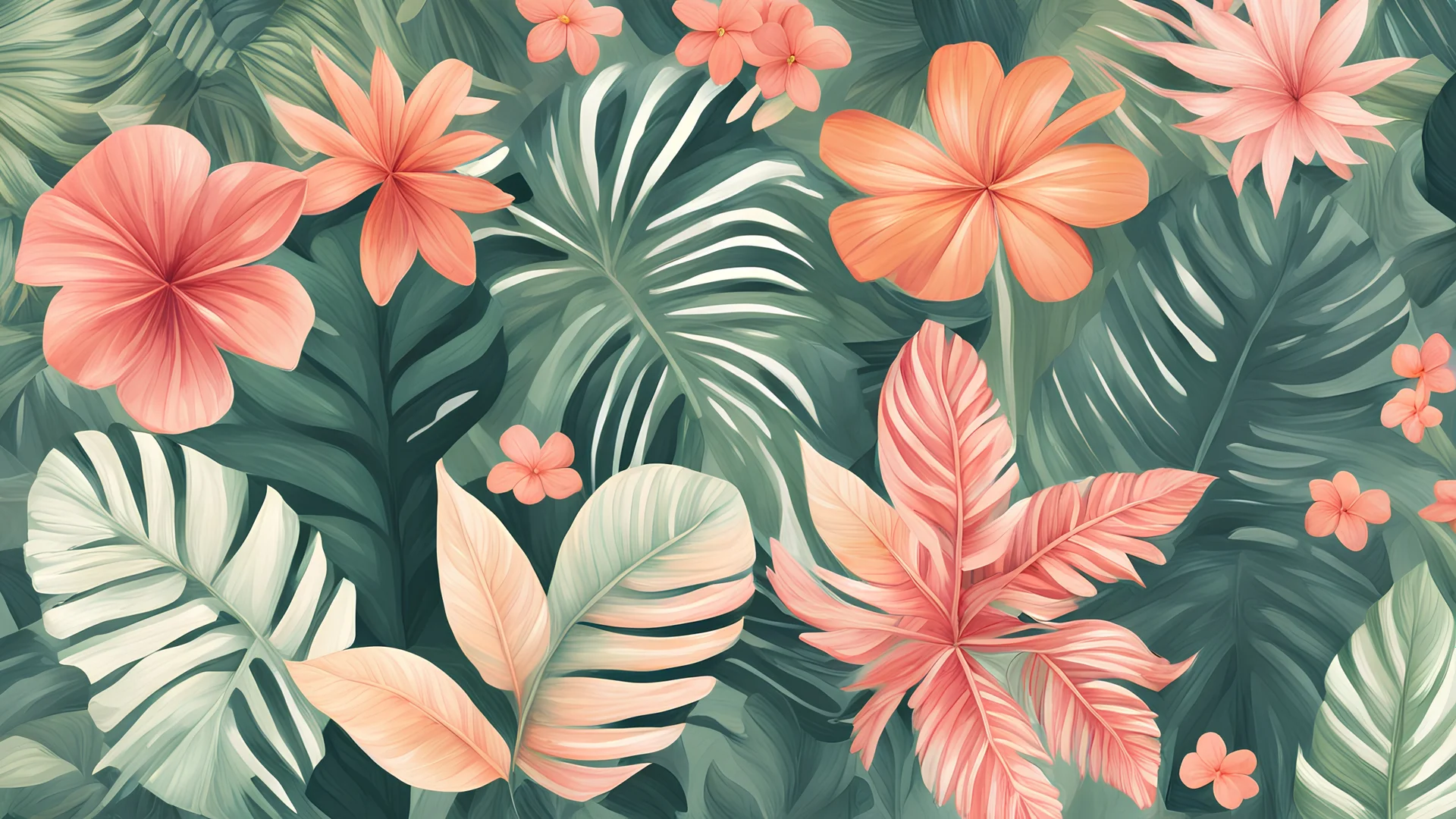 Illustrate a collection of tropical leaves and flowers for summer-themed designs.