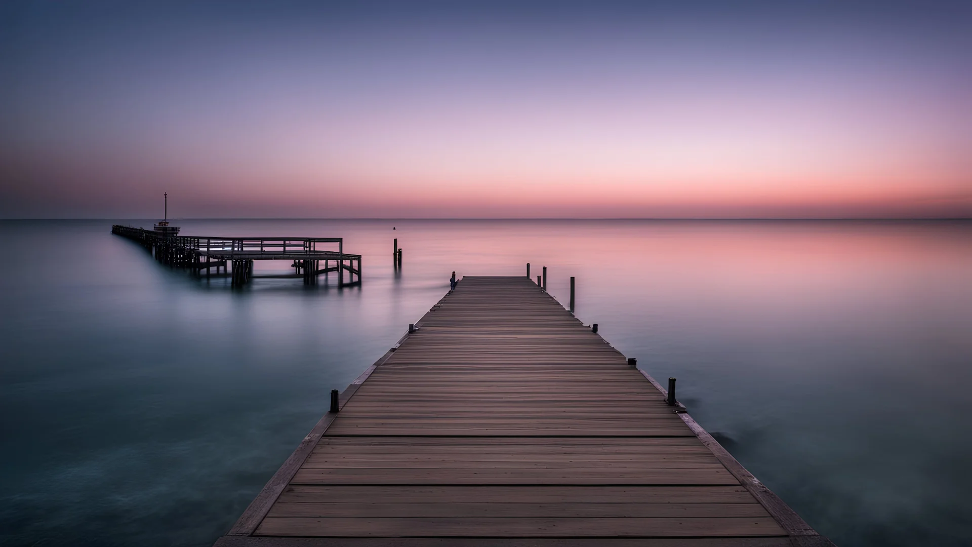 Dock and pier at sea in twilight long exposure