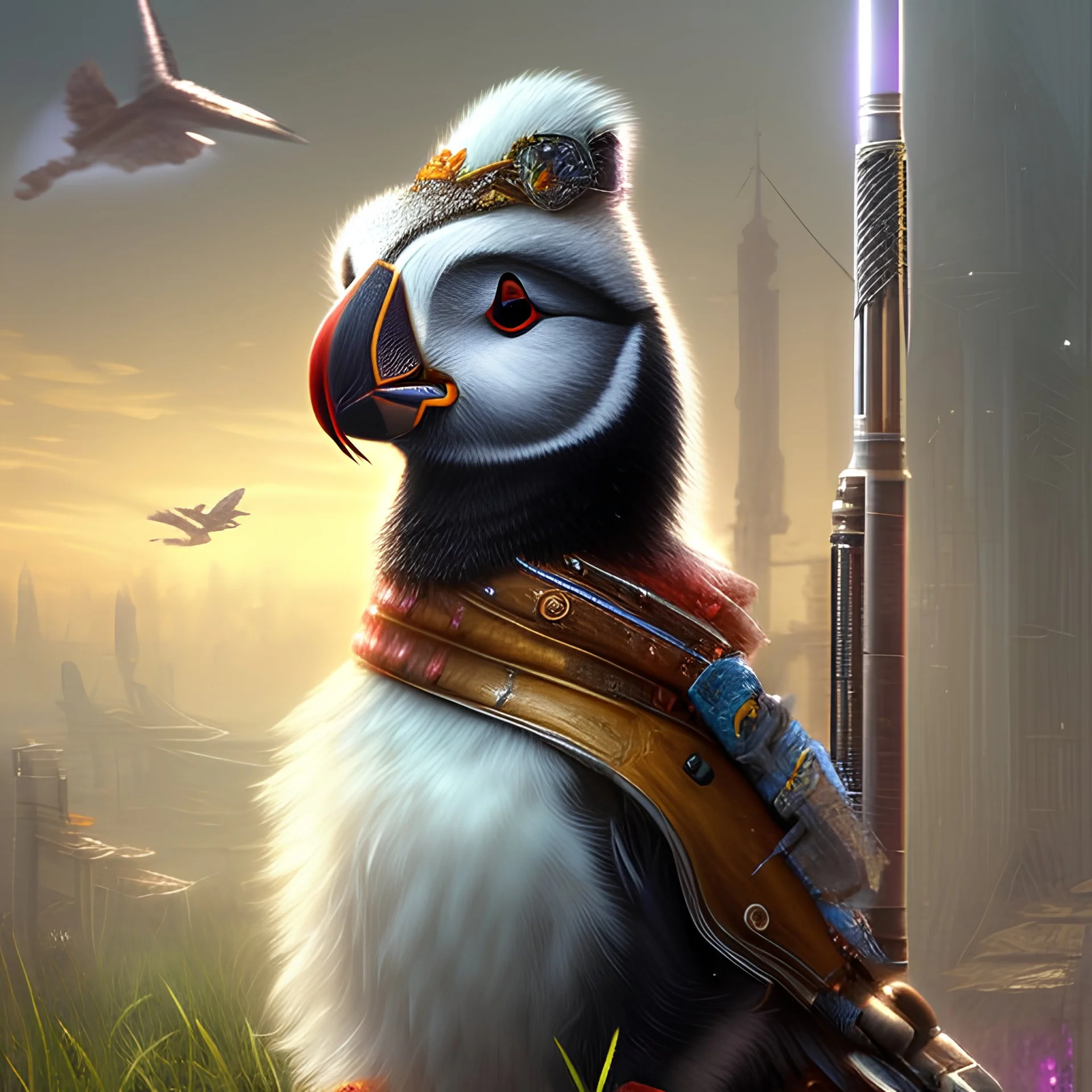 Puffin in cyberpunk