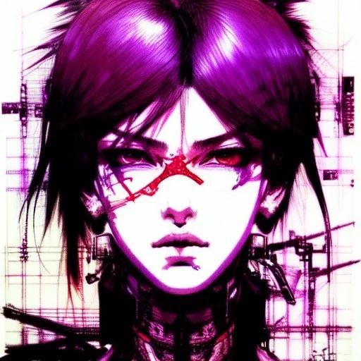 beautiful punk girl, hyper detailed, hyperdetailed, intricately detailed, illustration by <Yoji Shinkawa>, purple tones, darkred tones,