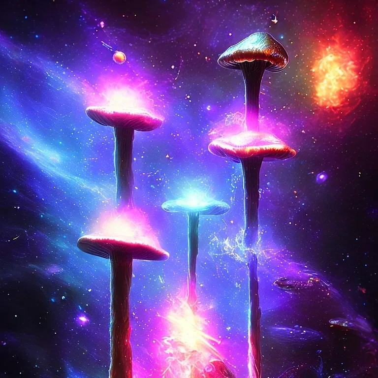 metal magic MUSHROOMs stars galaxy SPACE lANDSCAPE BURNING IN BLUE FLAMES hellfire abyss Faust sword wings