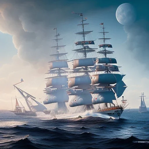 fullbody Drawing of 'USS Constitution Sailboat',intricate detail,andrea bonelli,Kilian Eng,Ohrai,evan lee,Aleksandr Sidelnikov,three quarters frontal aerial view,toned colors,16k