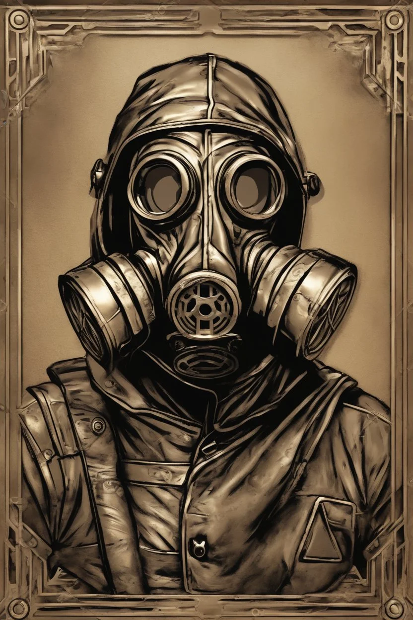 warrior portrait, Bronze metal gas-mask, comic style
