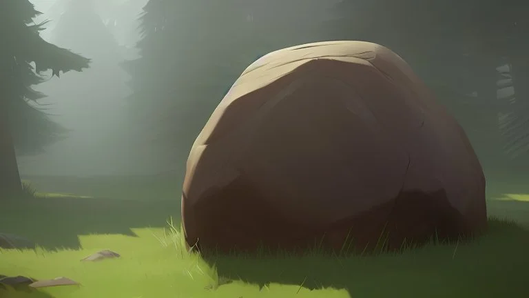 Large boulder in a clearing in the forest