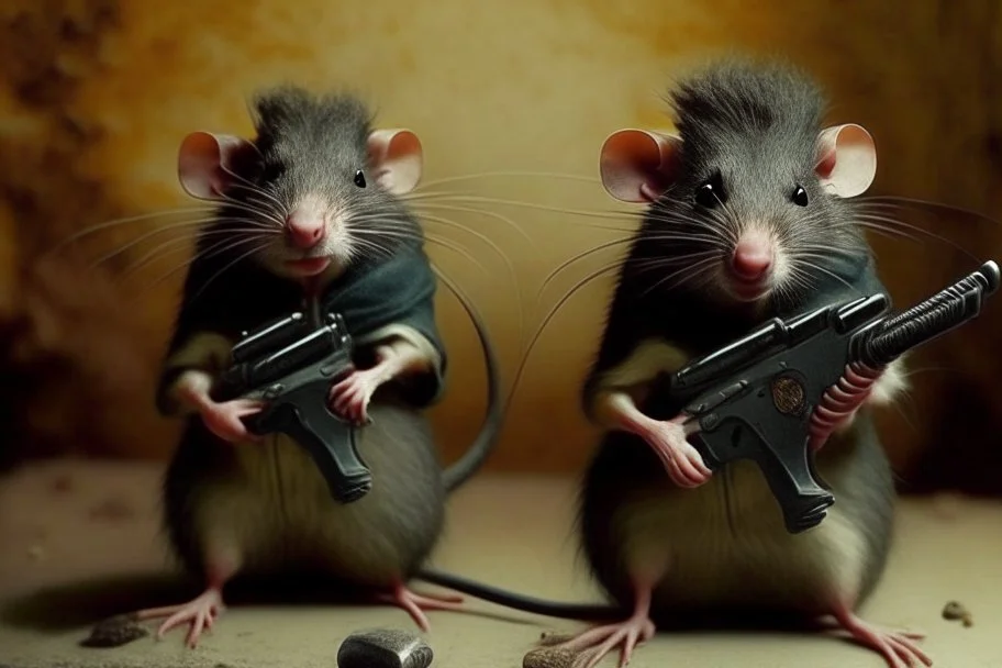 lifelike hairy rats with guns (like in the pulp fiction)