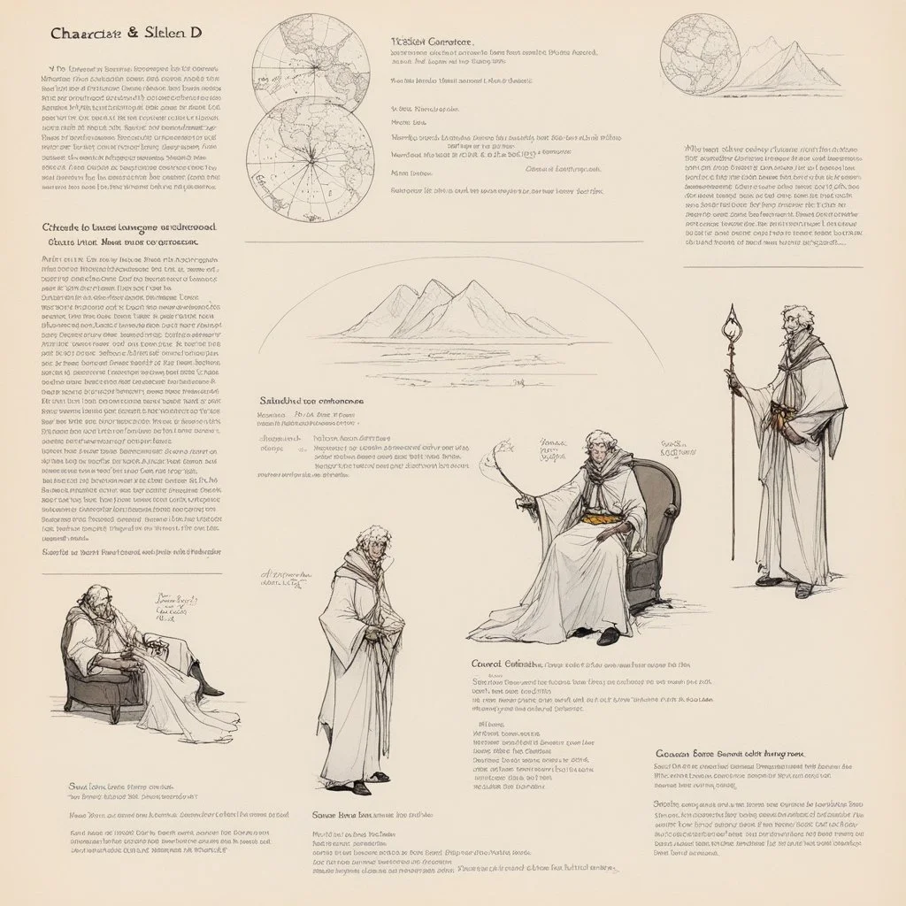 character concept sheet with AD&D statistics and characteristics, [illustration by René Gruau] It was not summoned. It was not born. It simply was—coiled beneath the skin of the world, sleeping in silence until a voice whispered it back into memory. Now it stares, unblinking, from the edge of existence. A head the size of mountains, crowned with horns like dead moons, eyes burning with starfire. Its breath coils through the air like smoke from a forgotten forge. The land around it bends in color