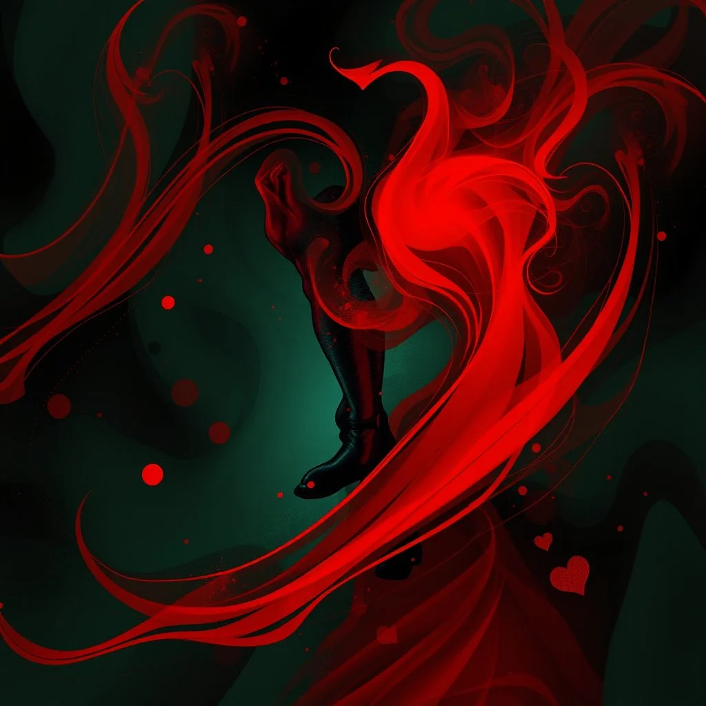 romantic picture, abstract, with red and dark green, swishiness, hq