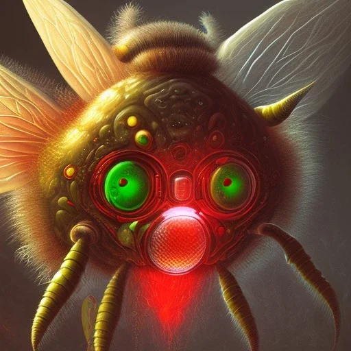 large red eyes with cyborg implant slime, bee