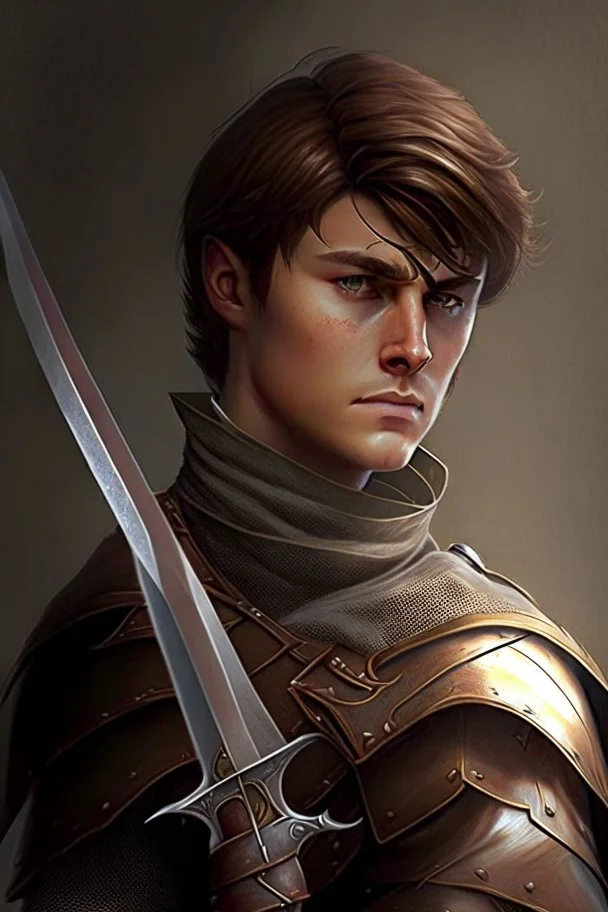 noble swordman short brown hair