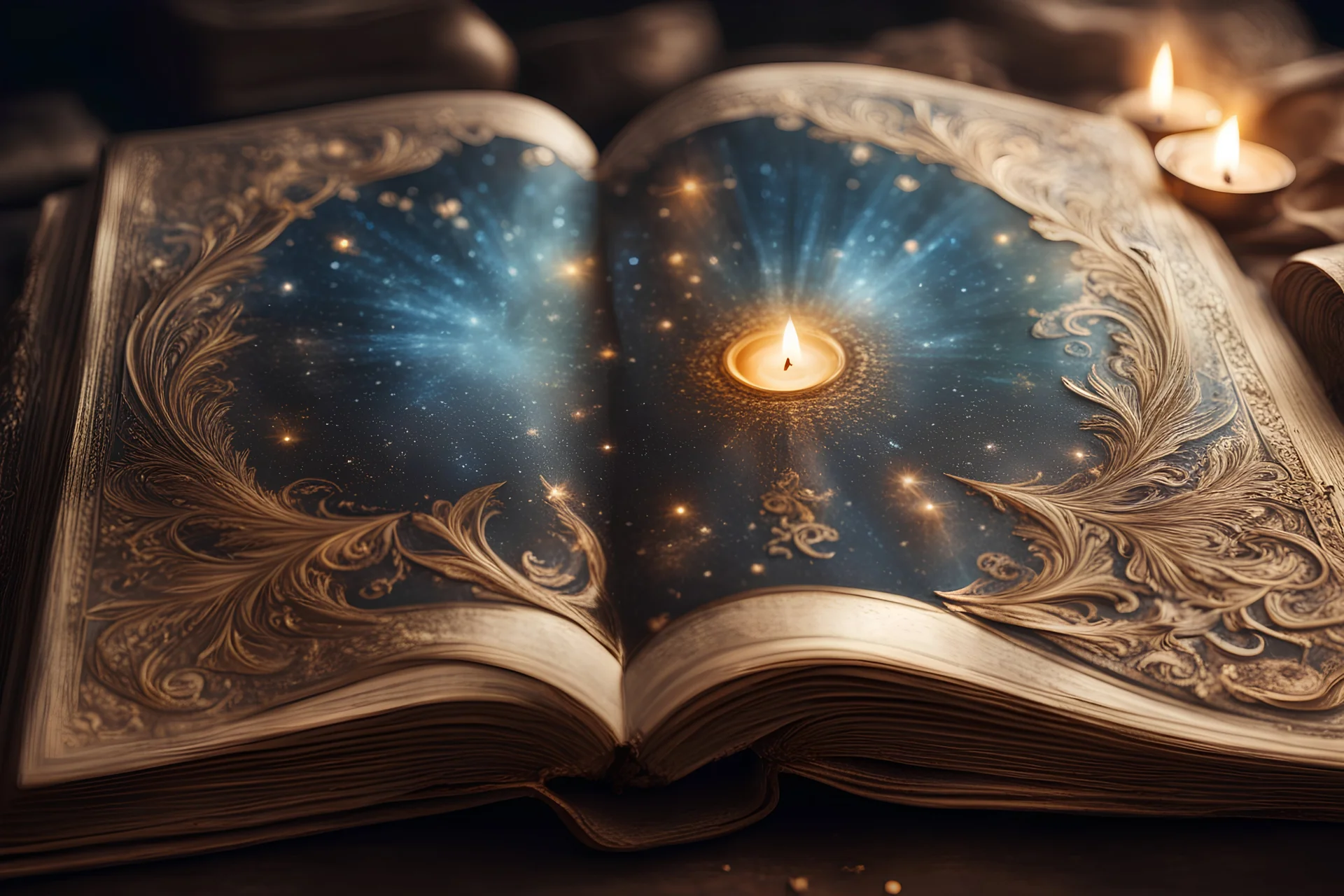 An incredibly beautiful magic book, a magical radiance emanates from the book. Hyperrealism. Hyper detail. 128k. Professional photo. Fabulous shades.