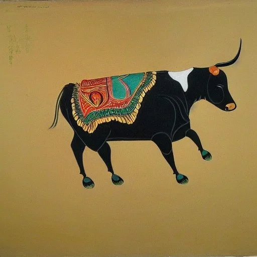 flying cow with wings indian tibetian painting