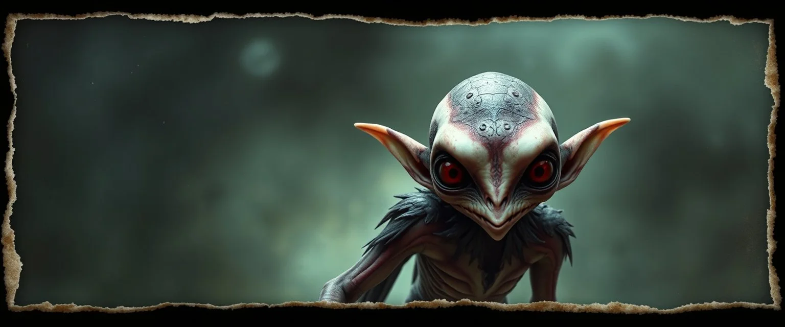 3d airbrush render, magpie elf vampire alien dodo , pinhole cam, airbrush 3d rendering, in the style of Titian and Dali , torn edges on border