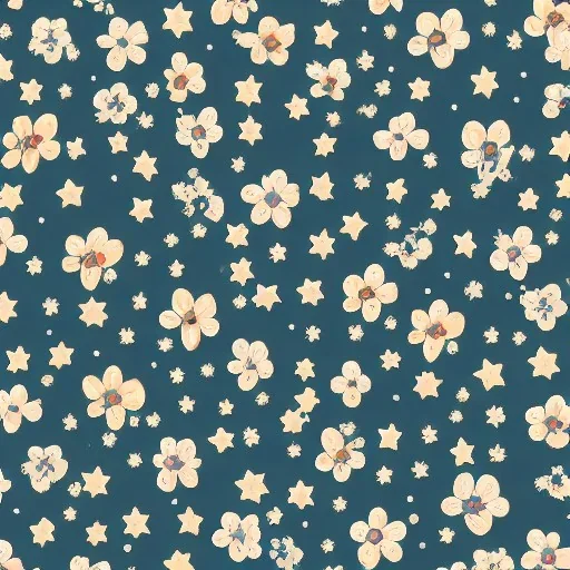 repeating flowers with moon and stars