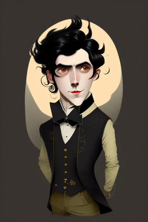 black haired dandy wizard in the style of beresford egan