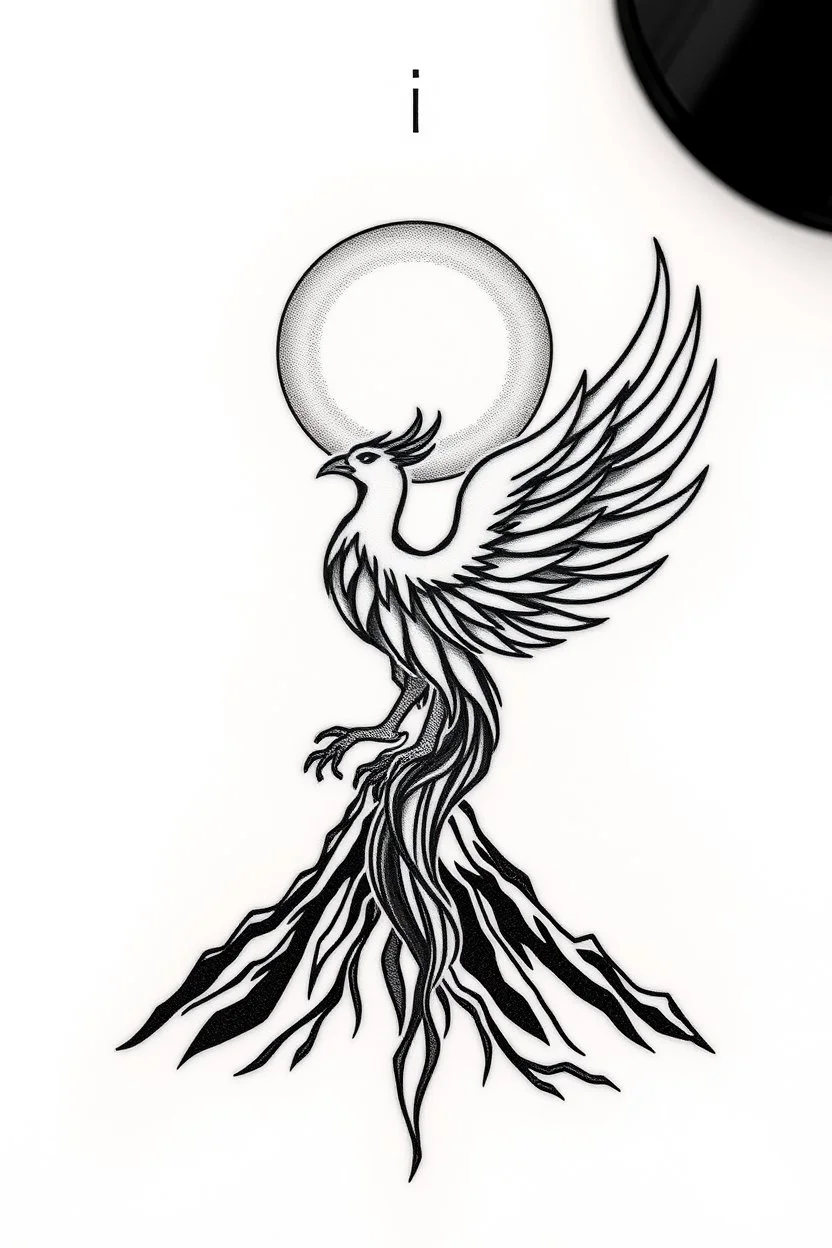 Tattoo of a Pheonix rising from volcano minimalist