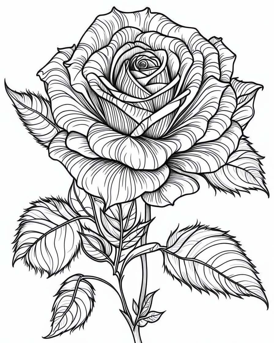 real massive only Rose flower, coloring page, no leaves, full body (((((white background))))), only use an outline., real style, line art, white color, clean line art, white background, Sketch style