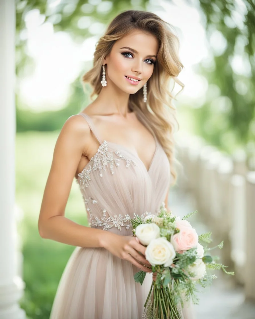 pretty girl in pretty dress standing posing to camera