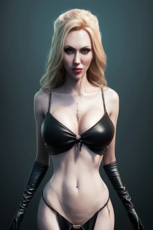 Brandi Love in black leather gown, evil, busty, cleavage, curvy, angry, happy, stern look. character design by cory loftis, fenghua zhong, ryohei hase, ismail inceoglu and ruan jia. unreal engine 5, artistic lighting, highly detailed, photorealistic, fantasy