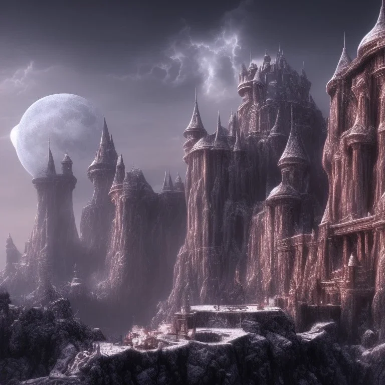 lord of the ring, castle on the moon, tron,in the morning, 8k, finely detailed, photo realistic