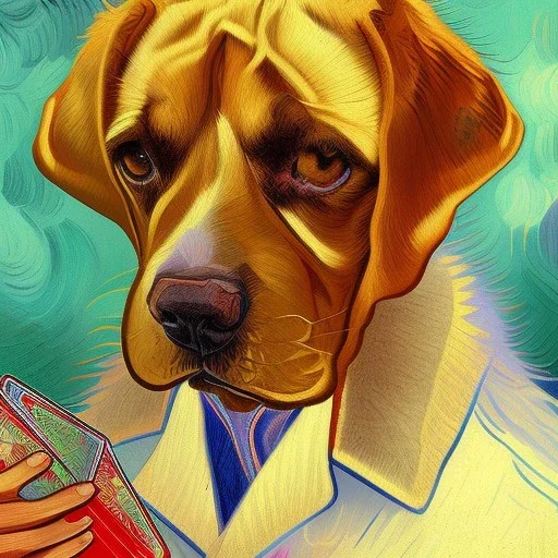 Portrait of dogs playing cards Vincent van Gogh style