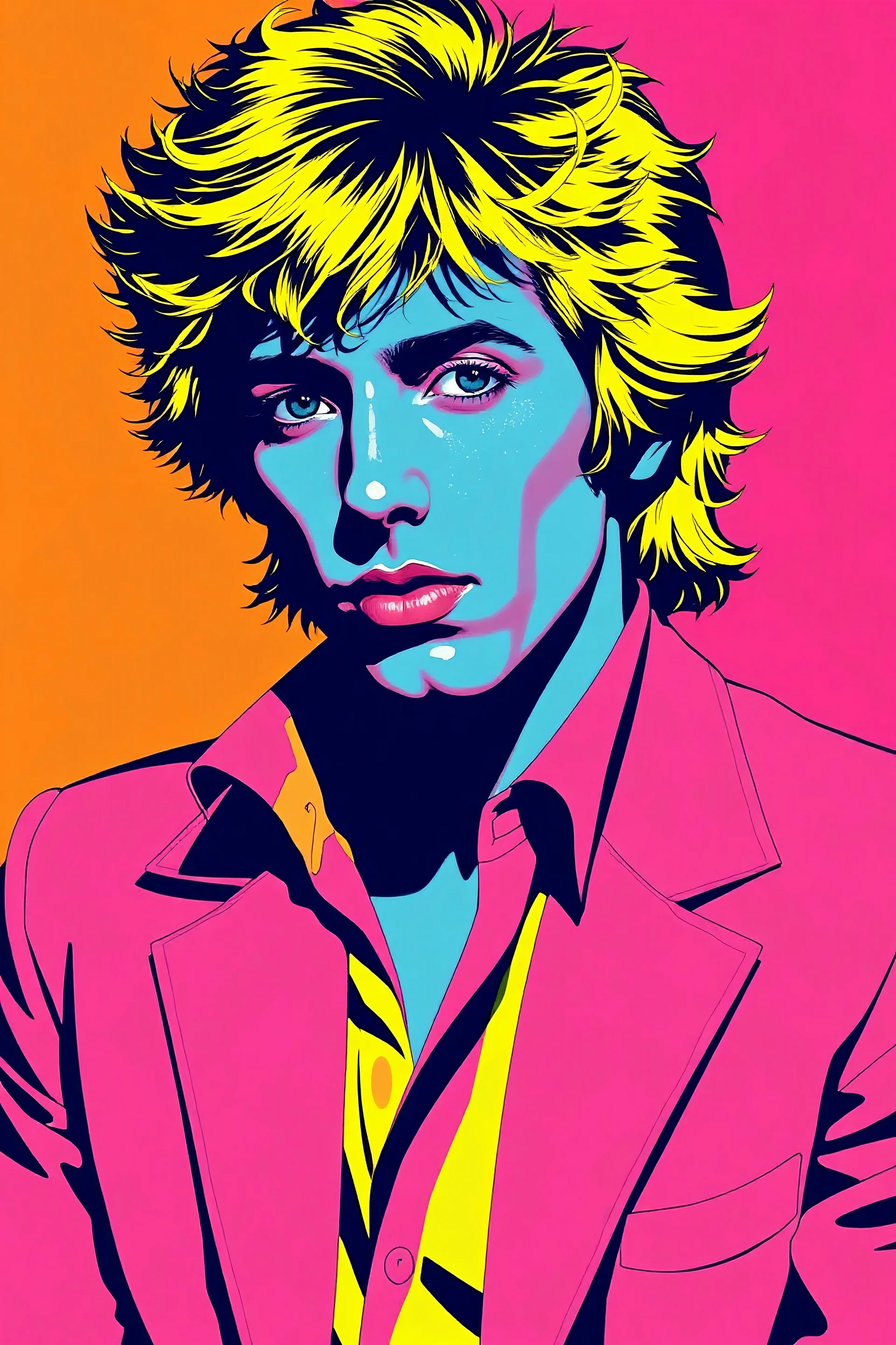 Spike Spiegel from Cowboy Bebop, Andy Warhol Pop Art Style. Keep his main colors.