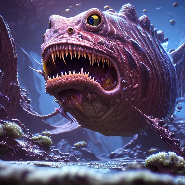 fluid ink angler fish creature, unreal engine 5, 8k resolution, photorealistic, ultra detailed