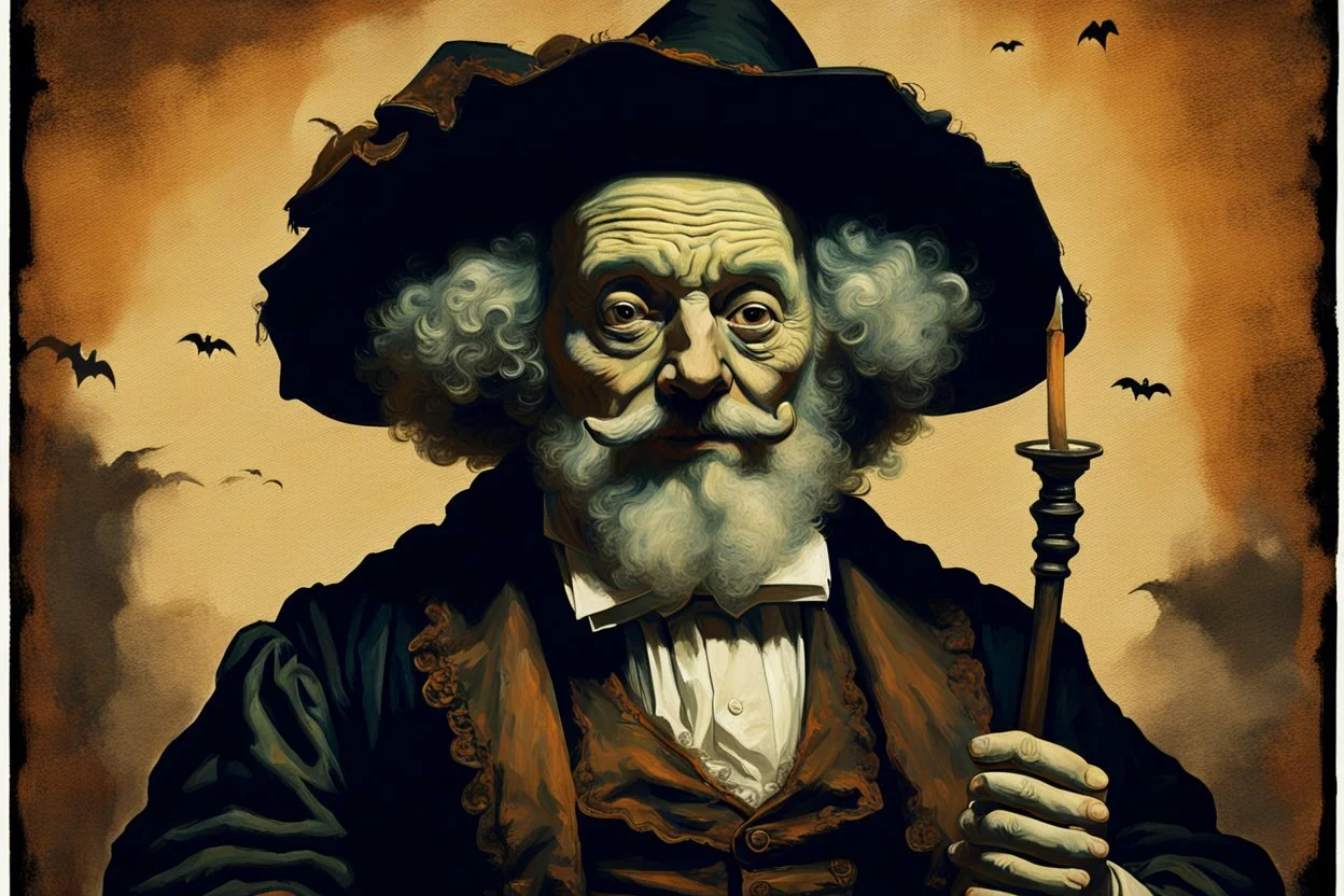 "Exam "professor of halloween propaganda poster in the style of Rembrandt