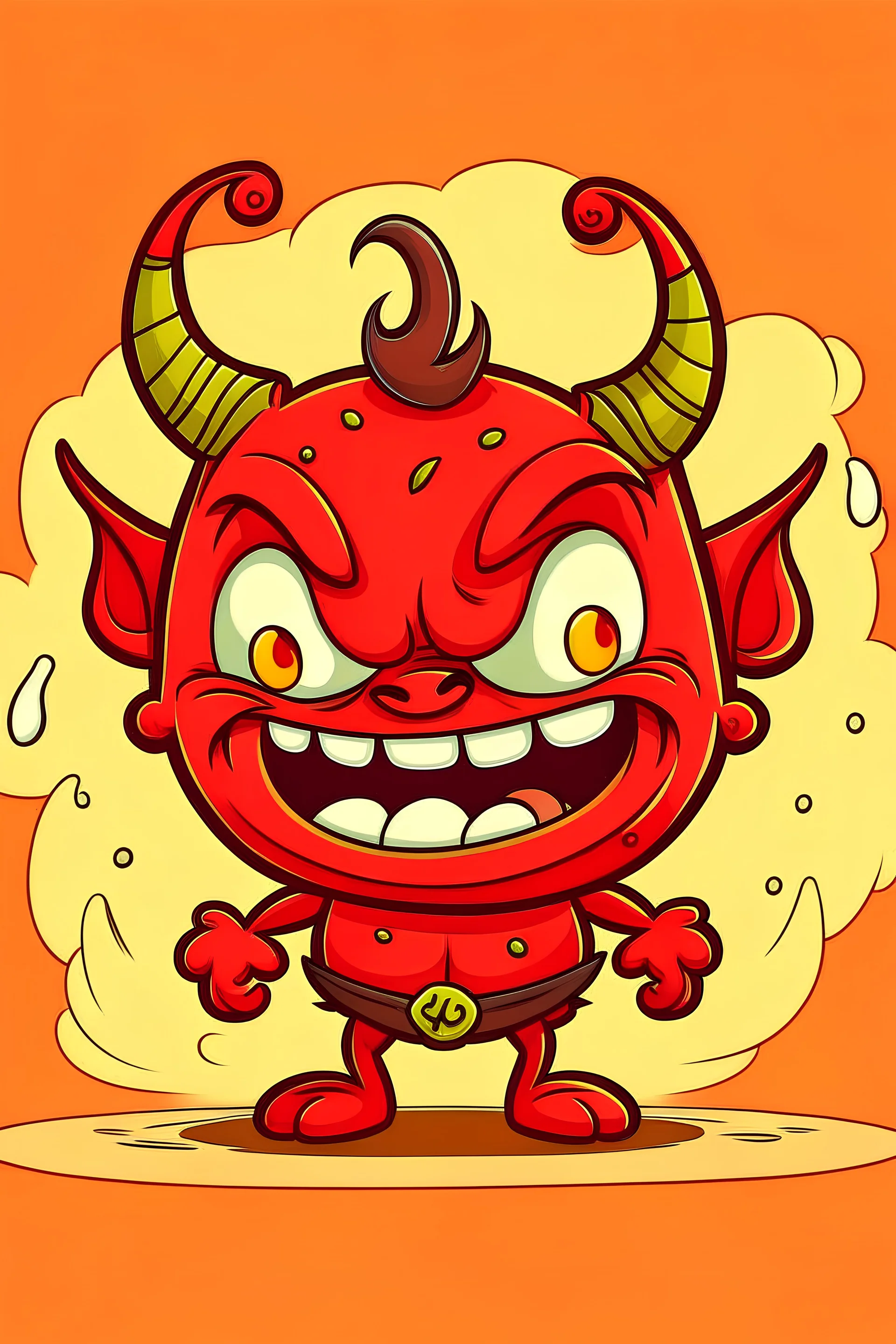 Generate a little funny cute devil using old school cartoon art with transparent background