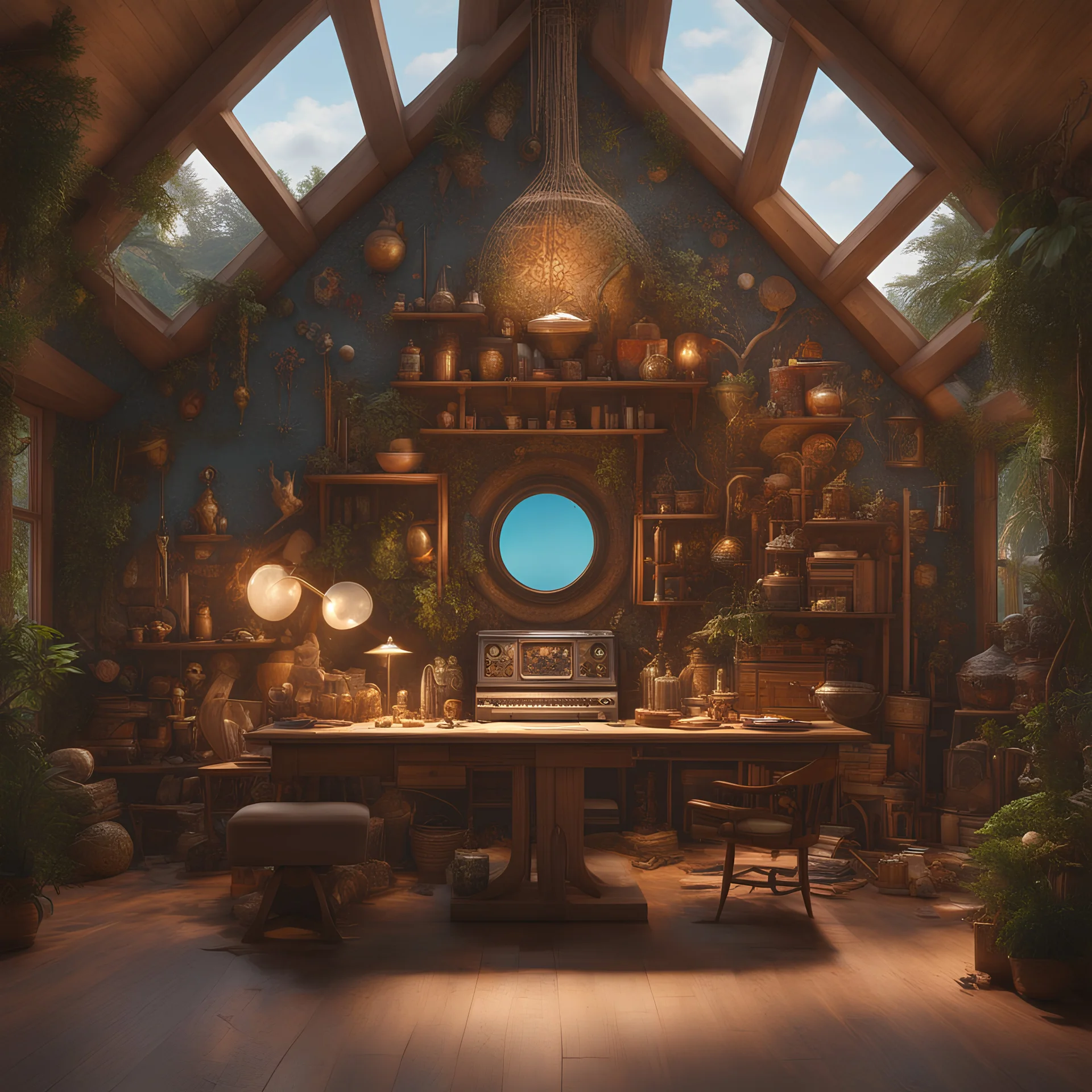 Hyper realistic photography of a whimsical modern art studio, with award winning architecture, where an artist create living masterpieces using weird materials like exotic unknown mitical creatures, magical beings, stardust, and dreams., perfect composition, beautiful detailed intricate insanely detailed octane render trending on artstation, 8 k