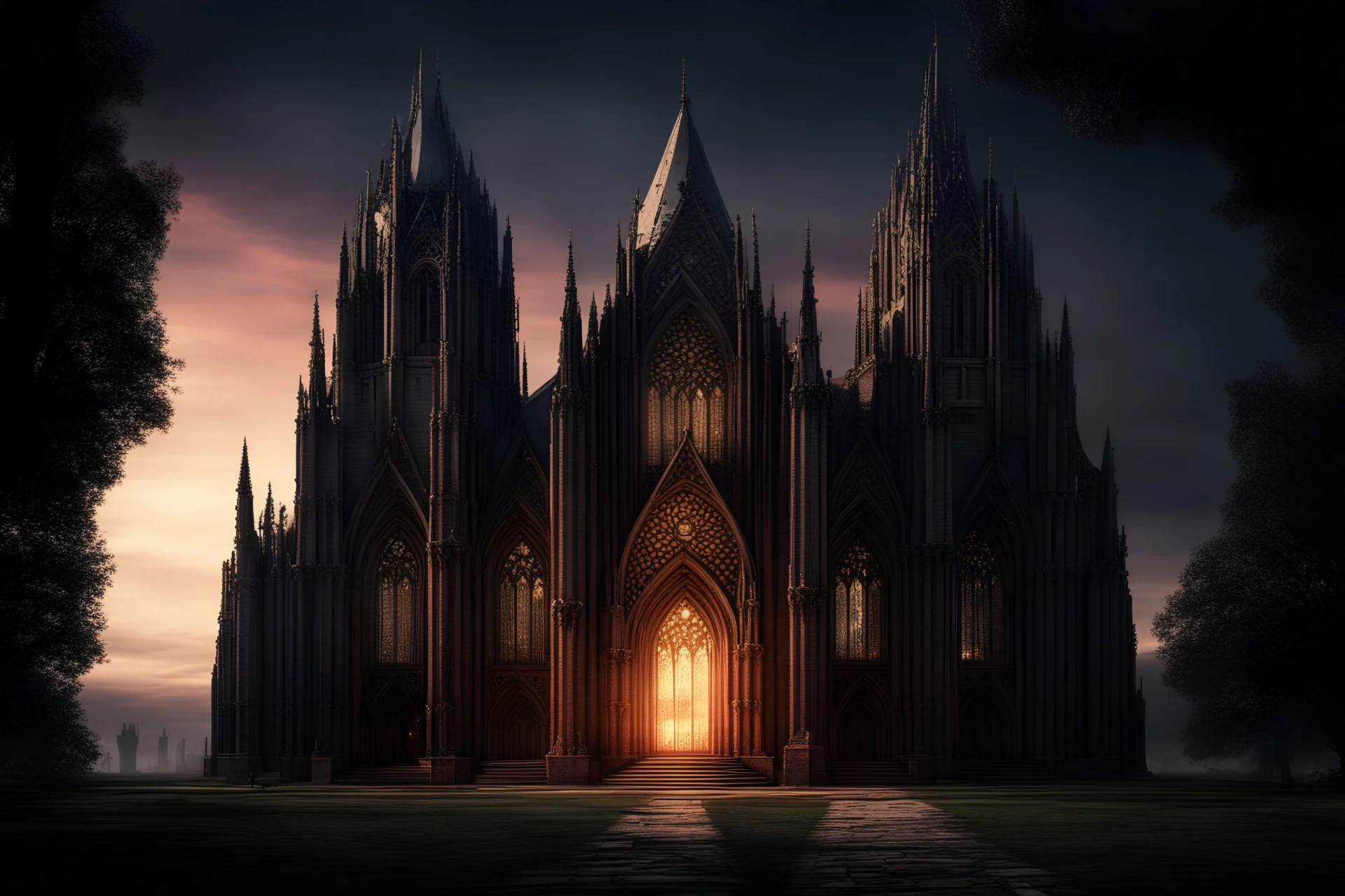 a fantasy cathedral, twilight theme, dramatic lighting, cinematic, high resolution